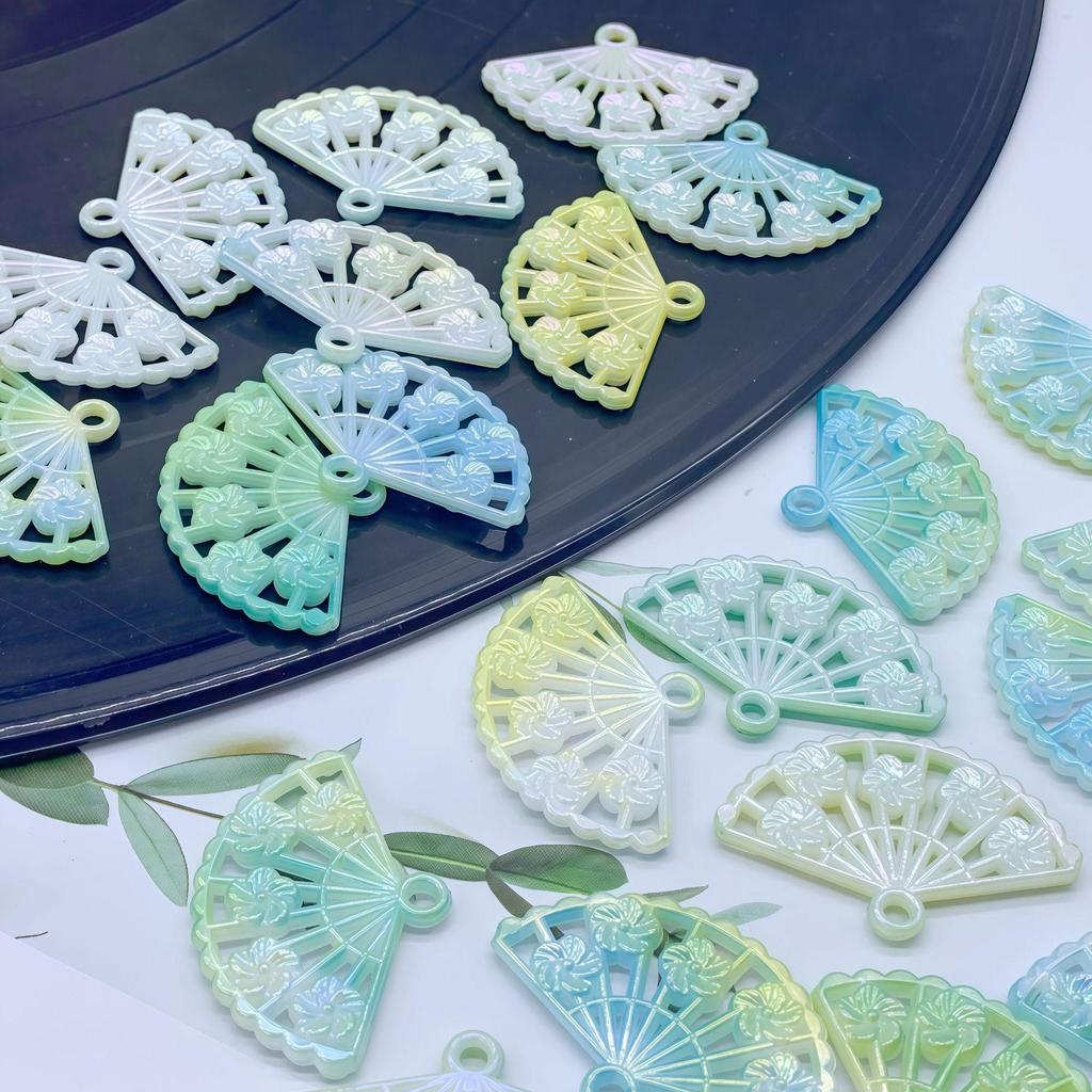 Gradient Hollow Mini Fan Hair Clip with Chinese Knot Pendant for DIY Phone Chain Accessories
