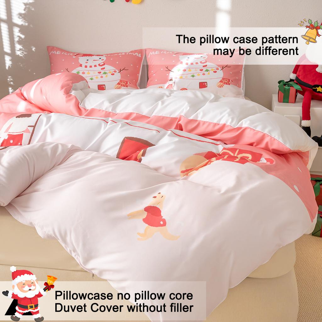 3 szt./zestaw Świąteczny Zestaw Pościeli Renifer Bałwan Zawiera 1 Poszwę na Kołdrę i 2 Poszewki na Poduszki Miękki i Przyjazny dla Skóry