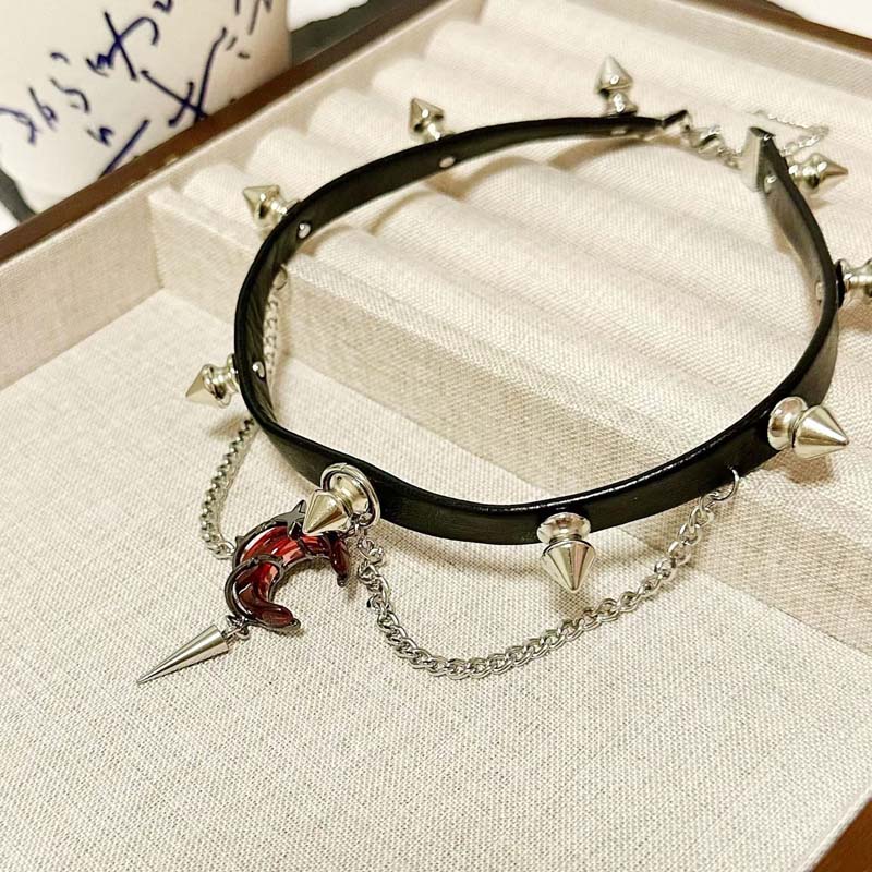 Punk Red Crystal Cross Moon Pendent Necklace for Women Men Gothic Hip Hop Star Tassel Chain Necklace Aesthetic Zircon Gifts