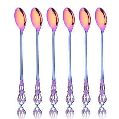 6Pcs Juice Coffee Stirring Cutlery Set Colorful Teaspoon Dinnerware Ice Cream Long Handle Scoop Tableware Flatware Kitchen Tools