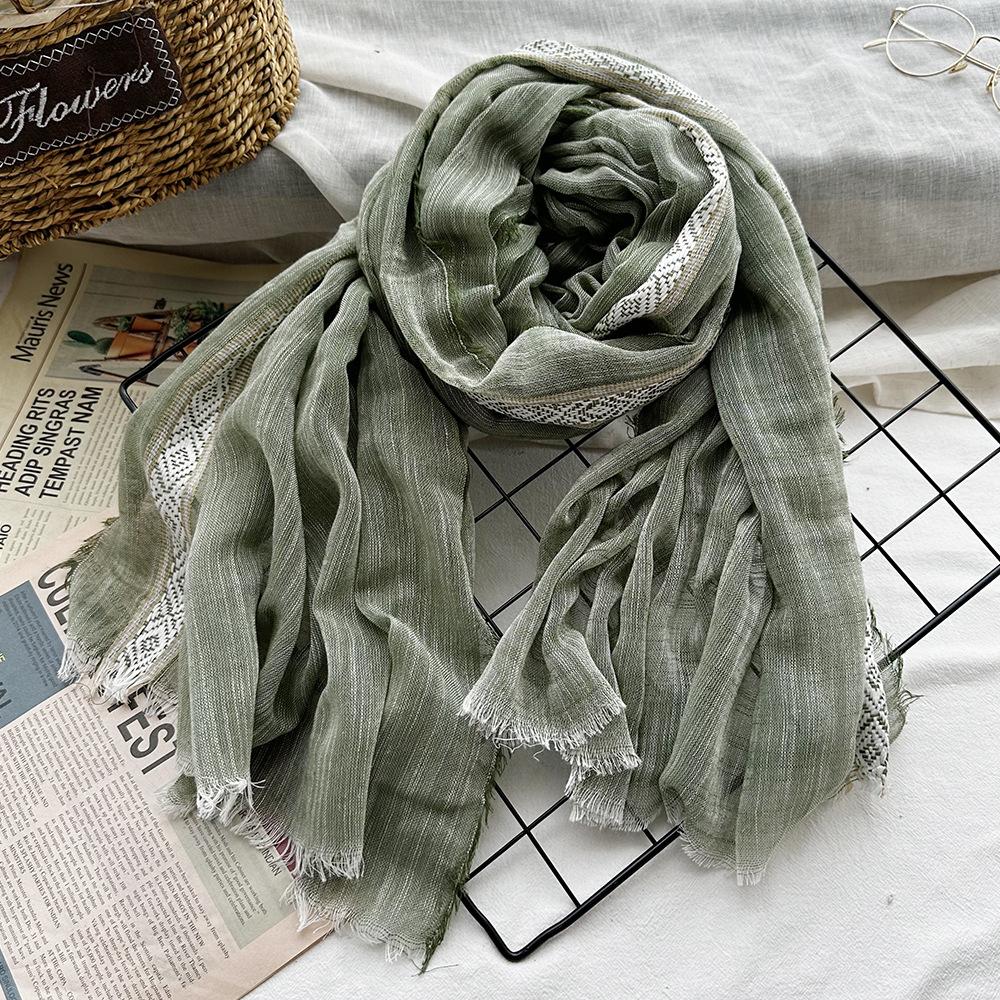New Cotton-blend Scarf for Summer Scarf Jacquard Lace Short Beard Long Scarf Sun Shawl