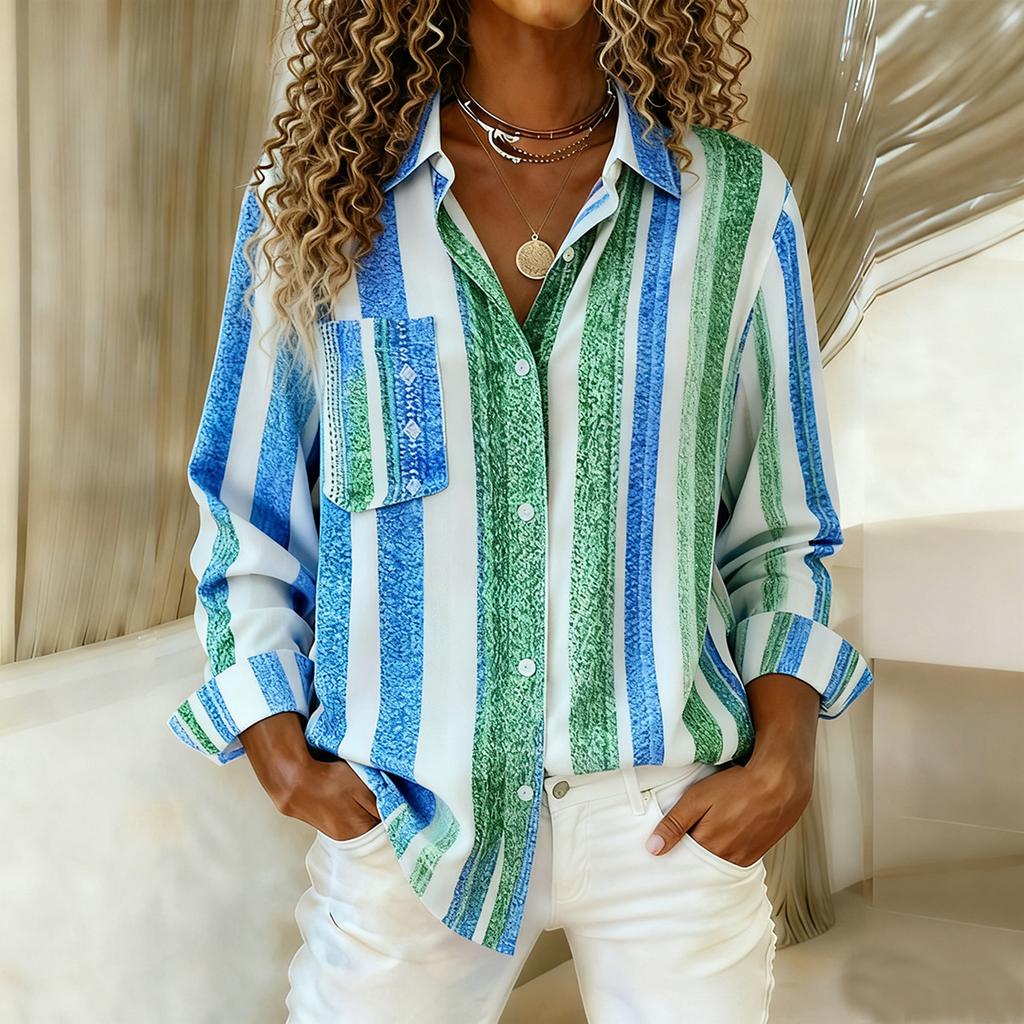 Dames Moteable Casual Fargerik Stripet Fargeblokkert Skjorte