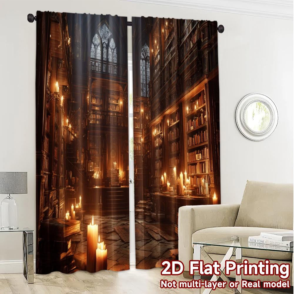 2pcs, 2D FLAT PRINTING Curtains (Without Rod) Mystic Library Creative Chic Curtains Durable Polyester Curtains Decorations