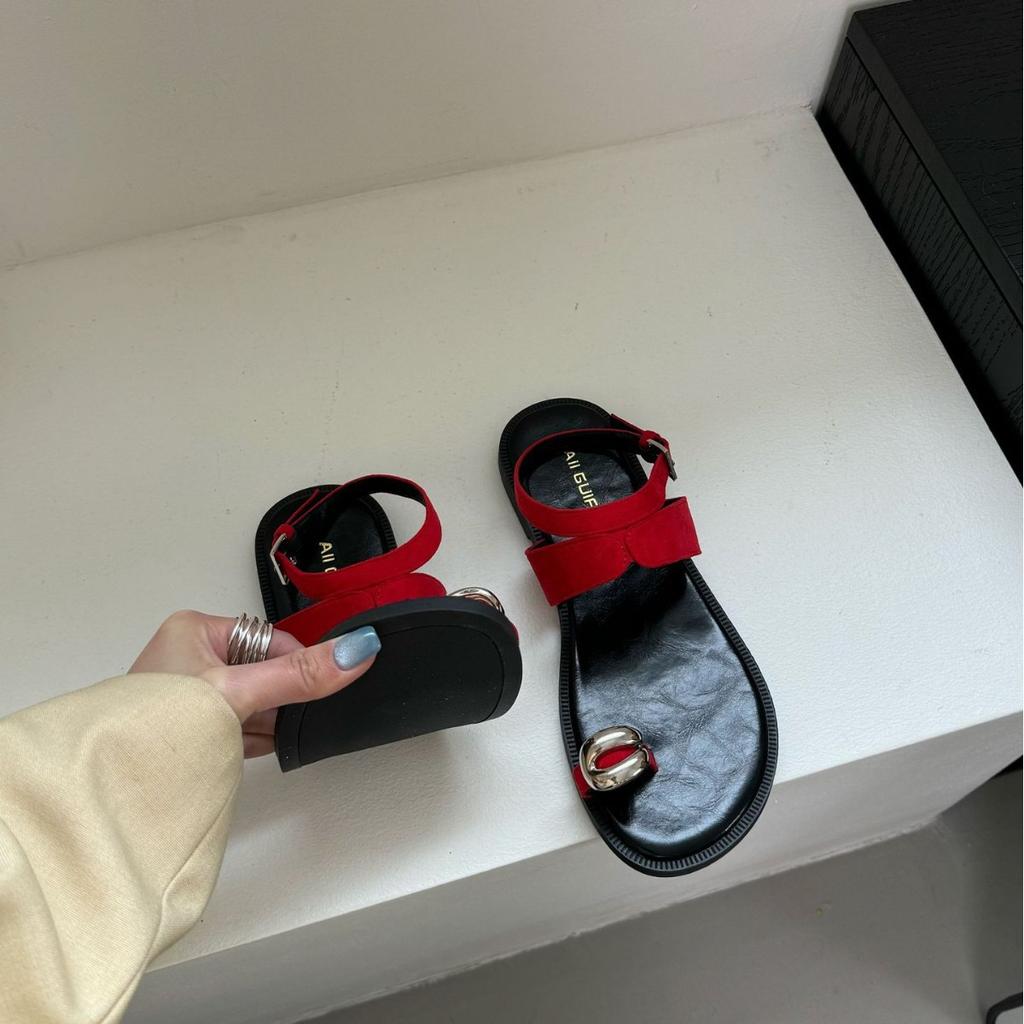 A852-12~ Flat-bottomed French metal-toed sandals women's shoes summer 2025 new Roman shoes