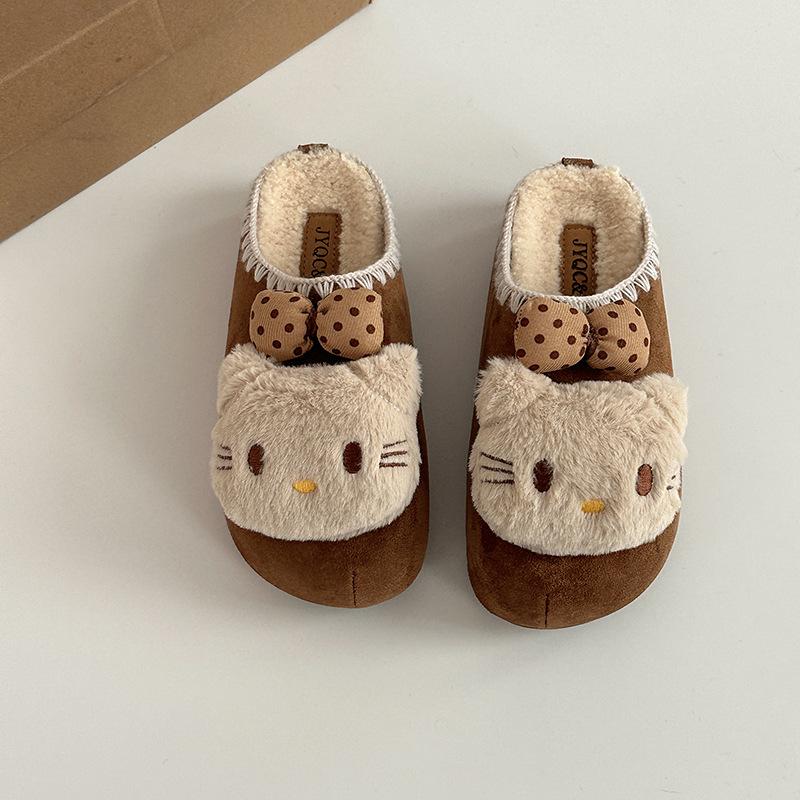 Fashion and cute cartoon cat bag head versatile casual slippers women's new velvet slippers in autumn and winter 2025