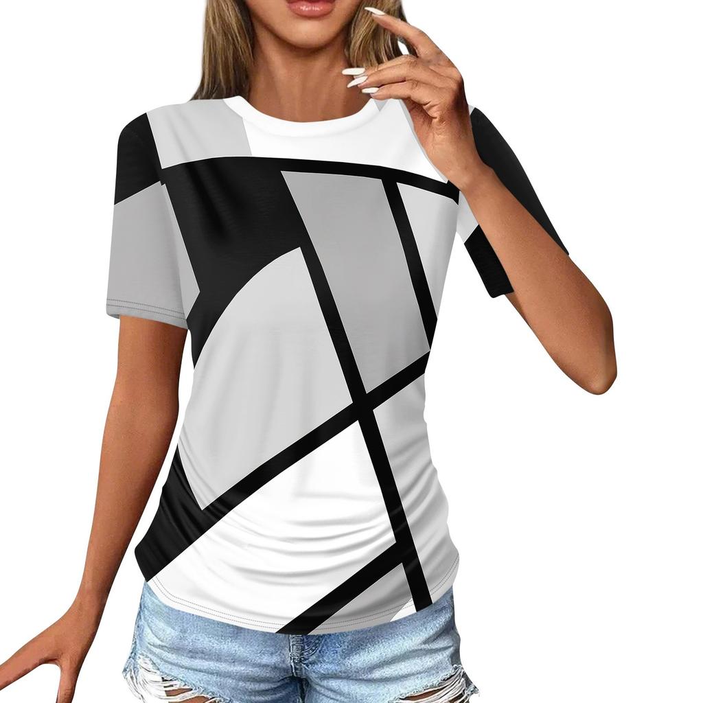 Tricouri Damă Moda Casual Topuri Gât rotund Mânecă scurtă Imprimată Tunica