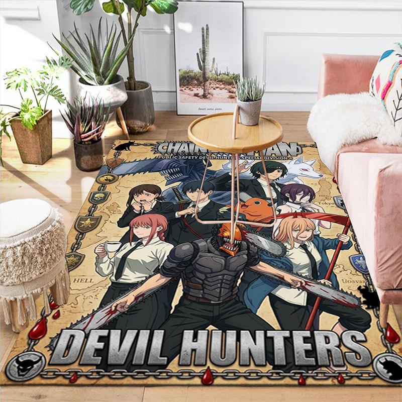 Chainsaw Man Soft Area Rug with Trendy Cartoon Anime Printed Non slip Washable , Suitable for Bedroom Kitchen Living Room THW