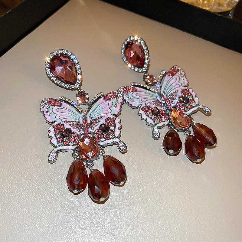Butterfly Crystal Tassel Earrings Light Luxury High-quality Temperament Earrings for Women