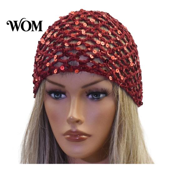 Lightweight Breathable Headwear Fishnet Hat for Women, Mesh Knitting with Hollow Sequin Design, Elastic Fit Hand-Woven Daily Wear