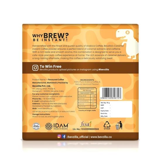 Bevzilla 48 Instant Coffee Powder Sachets (Caramel) - 96 Grams | Makes 48 Cups| Arabica Coffee| Strong Coffee| Best For Espresso, Latte,Cappuccino