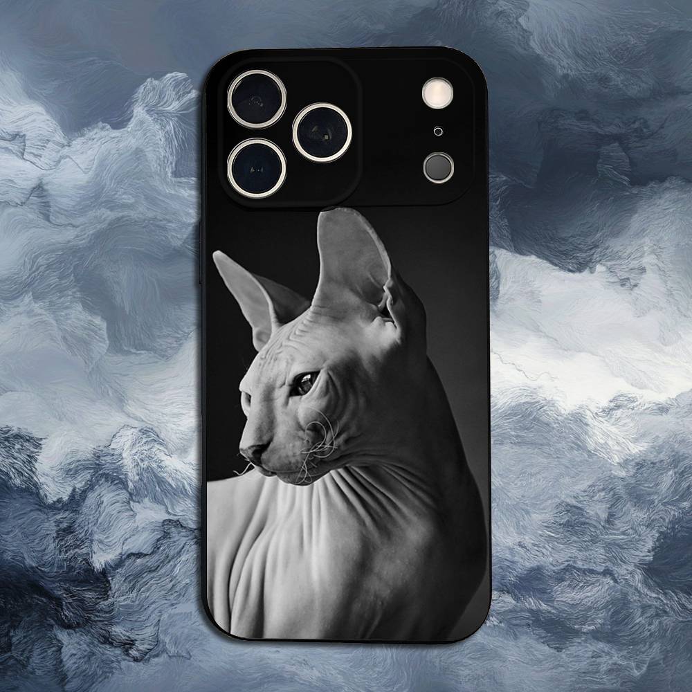 Pet Sphynx Sphinx Cat  Case For iPhone 11,12,15,14,13,16,17,Plus,Pro Max,XS,X,XR,SE,Mini,8,7,Soft Silicone Black