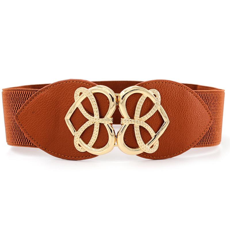 Down Jacket Decorative Belt Women'S Bright Gold Love Pair Buckle Elastic Belt Dress Wide Waist Seal Three Sizes