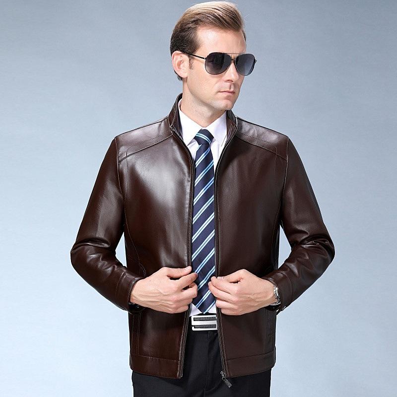 Jaqueta de couro genuíno de ovelha para homens, jaqueta de pele de cabra para pessoas de meia-idade e idosos, jaqueta casual espessa de veludo de inverno para o pai