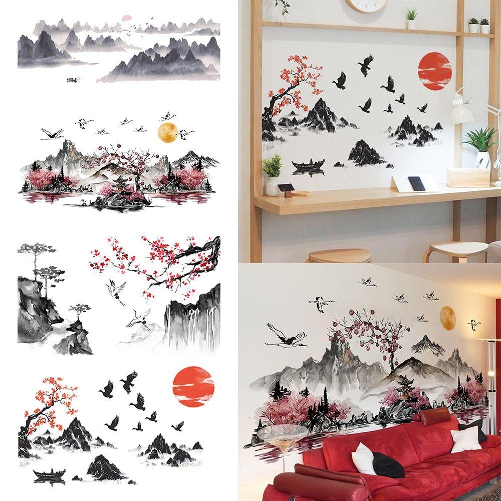 Self Adhesive Landscape Painting Sticker Chinese Style Wallpaper For Home Decoration