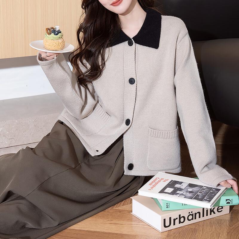 TonLion Women's Vintage Color-Block Lapel Knit Cardigan