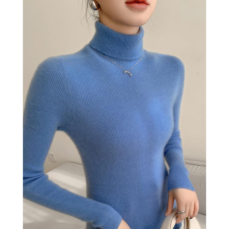 Autumn and Winter Turtleneck Knitted Sweater Women Fashion Solid Color Inner Sweaters Slim Fit Elegant Office Basic Knitwear Clothing