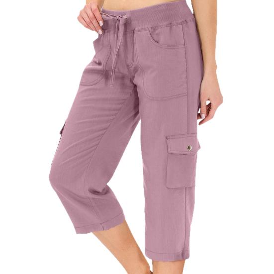 Cropped Pants Adjustable Waist Breathable Stretchy Fabric Women Summer Pants with Pockets Outdoor Travel Mid-calf Length Pants