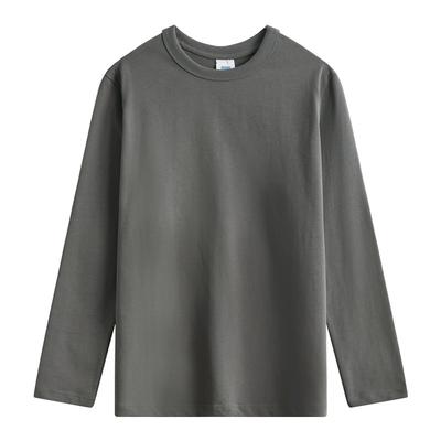 Retro Quantum Gray Long-sleeved Pure Cotton T-shirt Round Neck Thick Simple Casual Style Soft