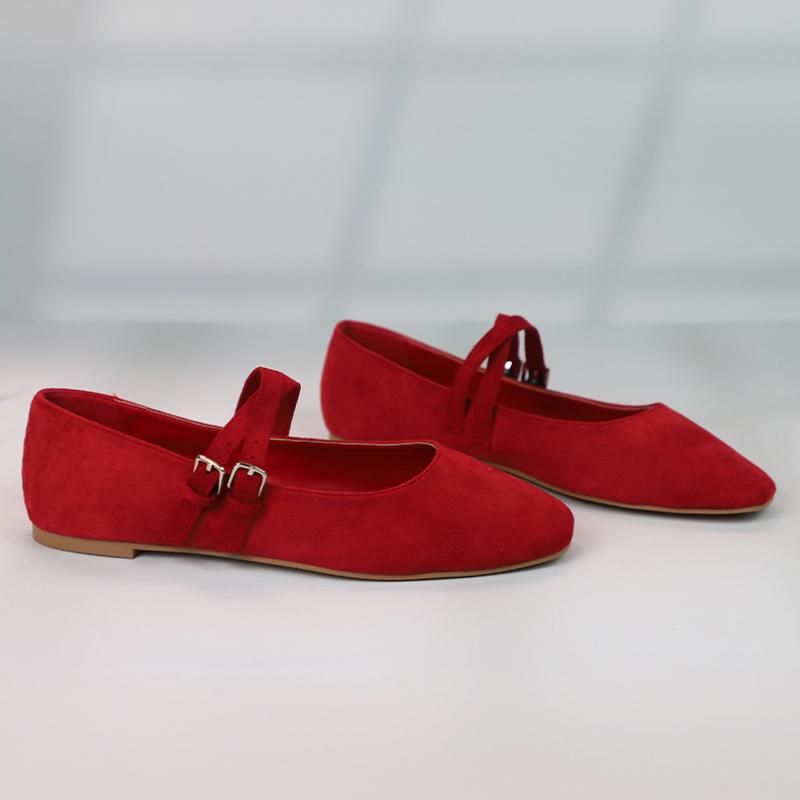 Fashion 2025 Spring Designer Mary Janes Shoes for Women Double Thin Strap Buckle Daily Light Flannel Round Toe Chic Ladies Ballet Flats