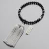 Buddhist Altar Shop Takita Shoten Buddhist Prayer Beads for Women, Black Onyx and Two-Ten Freshwater Pearl, 7mm Beads, Silk Tassel with Head, Prayer B