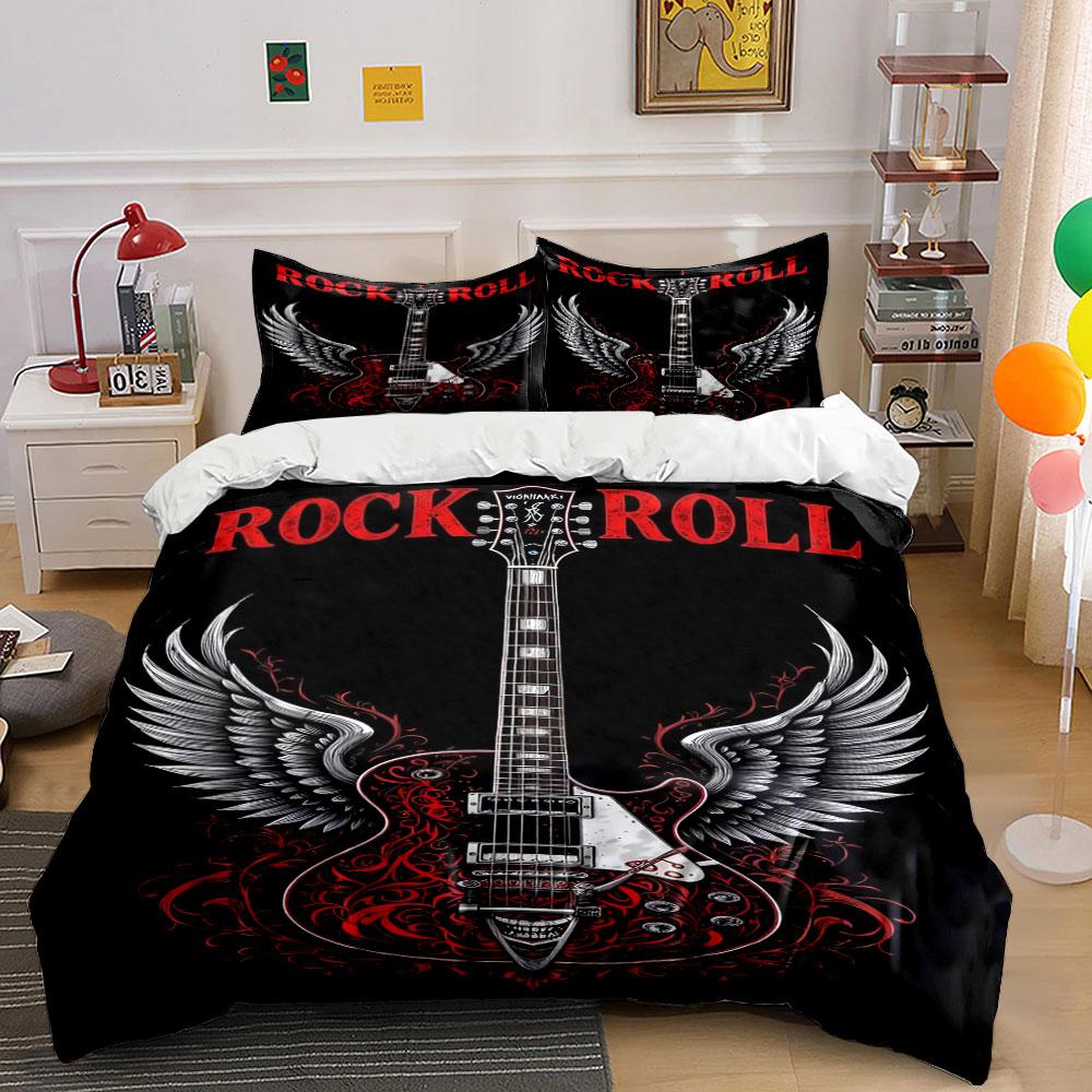 Guitar, wings, red flourishes. Bedding sets Duvet cover sets Duvet covers Pillowcases(1 * Duvet Cover 2 * Pillowcases without duvet insert)