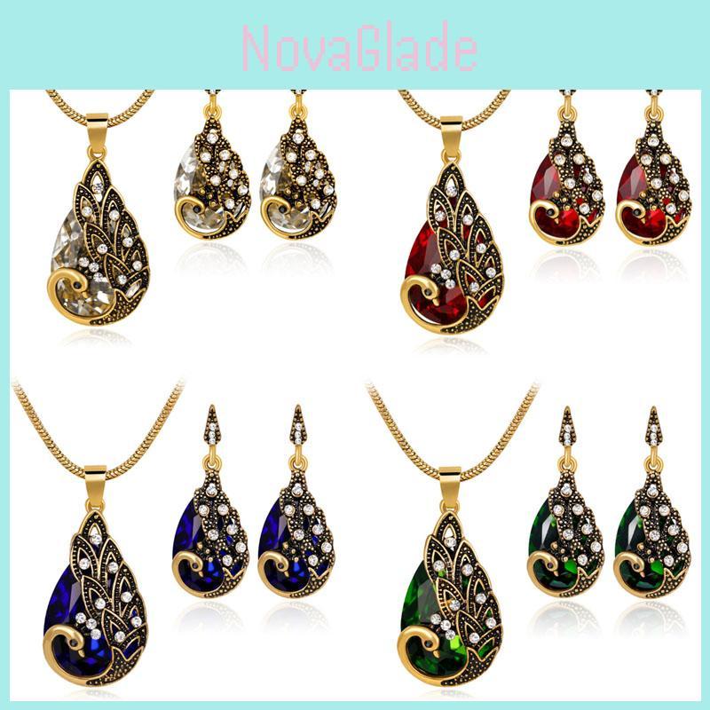 Stunning Waterdrop Blue Zircon Peacock Necklace And Earring Set Perfect For Holiday Celebrations