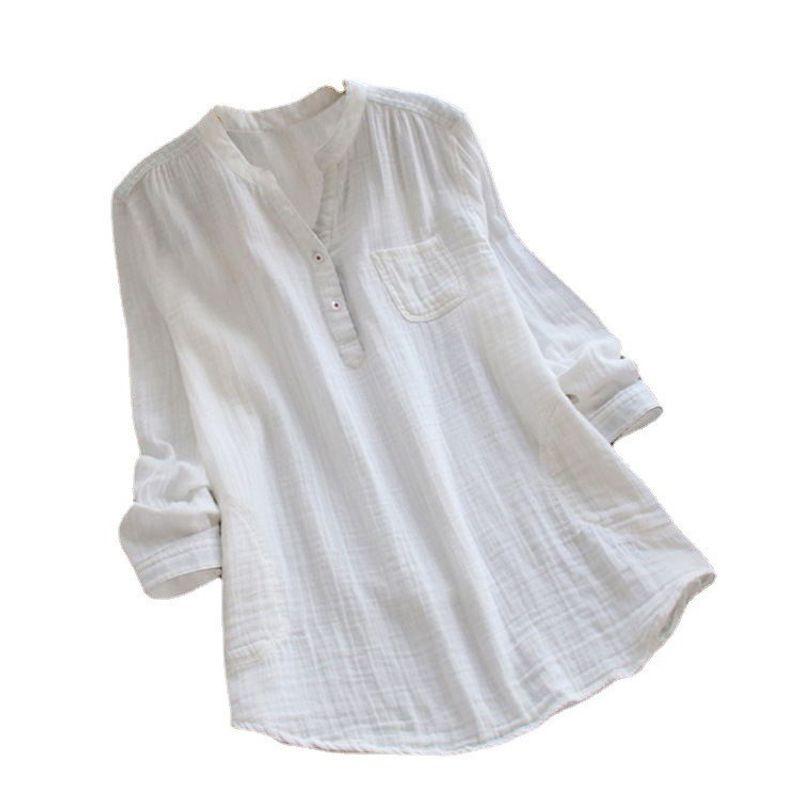 Solid-Color Loose Long-Sleeve Shirt Top Pure Color Loose Long Sleeve Shirt Top