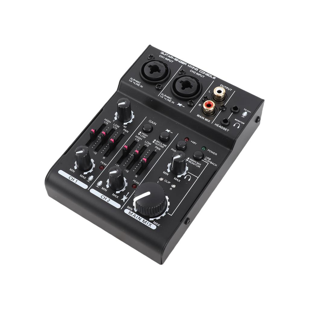 Mini 2 Channel Sound Card Mixing Console Digital Sound Mixer Built In 48V Phantom Power 5V USB Powered for Home Studio
