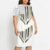 Women Plus Size White Printed Round Neck Short Sleeve Asymmetric Top Fitted Skirt Two Piece Set