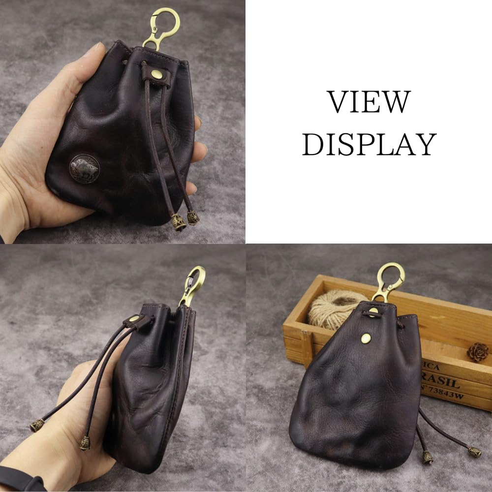 PLEAVIT Carteira Masculina de Couro com Cordão e Mosquetão (Café)