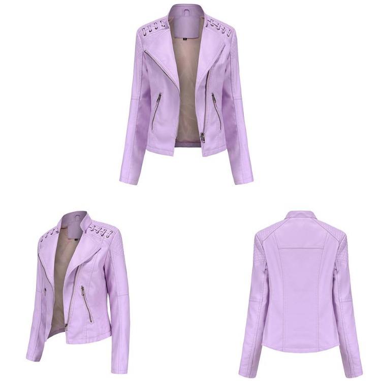Stylish Women Faux Leather Moto Jacket Retro Lacing Detail PU Biker Coat Casual Zip Up Outerwear Slim Fit Short Classic Plus Size S-4XL