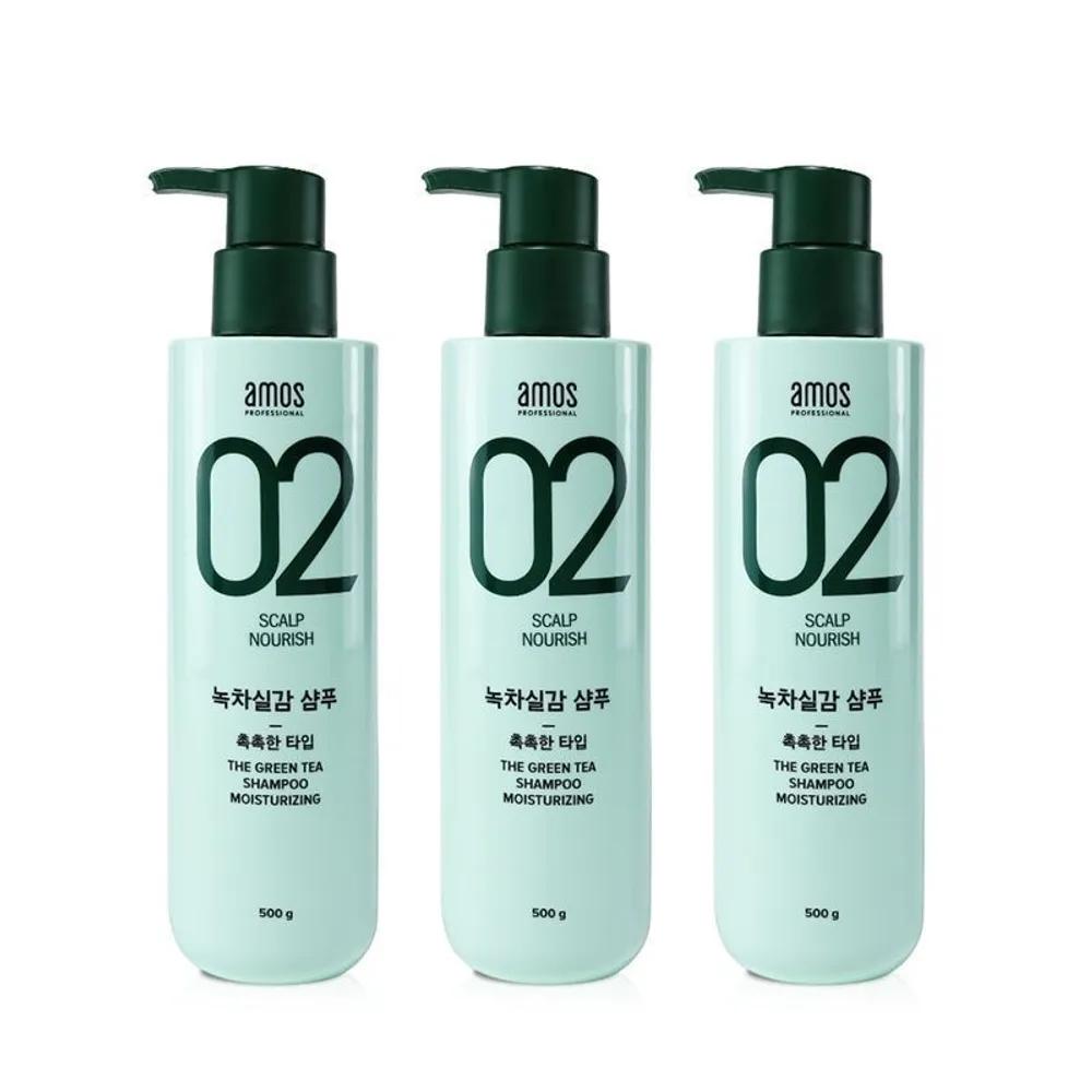 

AMOS Green Tea Real Feel Shampoo for Normal to Dry Hair 500g (Moisturizing Type) 1+1+1