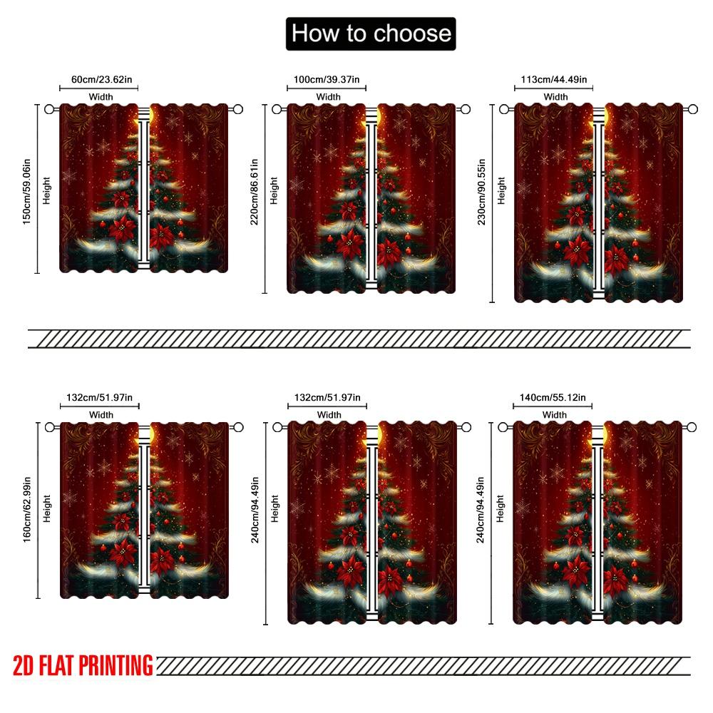 2 Stück, 2D-Flachdruck Vorhänge Digitaldruck Weihnachtsbaum Christstern Ornamente_a (2) Vielseitiger Stoff (ohne Stange) Alles