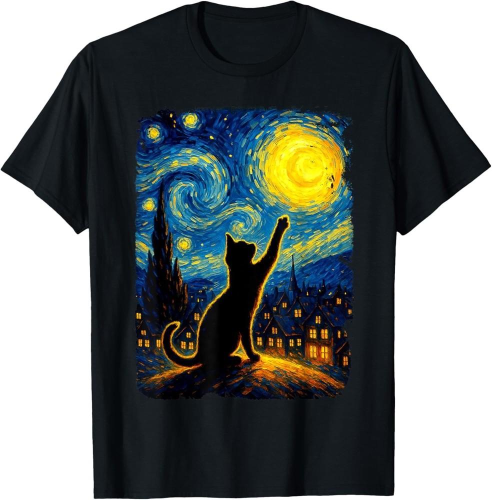 

Black Cat Starry Night Van Gogh Cat, Cat Mom, Cat Dad T-Shirt unisex T-Shirt 2XL