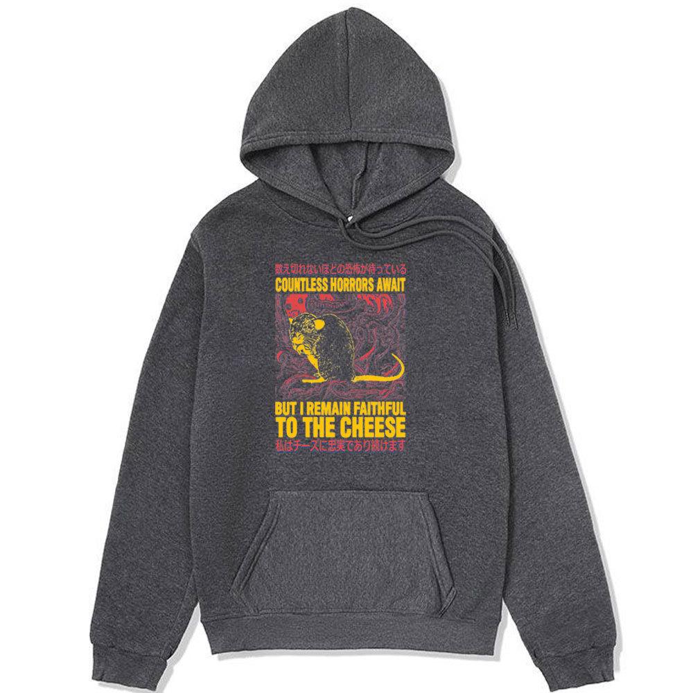 

Смешной Верный Сыру Японский Ужас Принт Крысы Осень Зима Флис Уличная Одежда XXXL