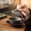 150ML Kreativer Flammenberg Alter Gesteinslehm Gaiwan Teetasse Teeschale mit Deckel Set Teezubereitungsdeckelschale Teegeschirr Dekoration