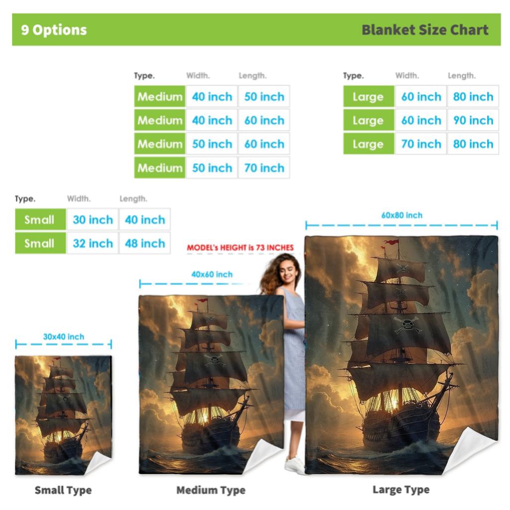 Pirate Ship Sunset Ocean Adventure Fleece Blanket 3D Print Soft Warm Throw Cover Decor Art Gift For Pirate Fans Home Bed Room