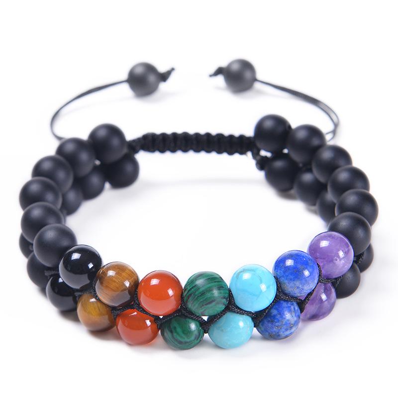 

Браслет из натурального агата семи цветов 8 мм с черными матовыми бусинами