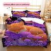 Red Fox with Mushrooms Pattern Bedding Quilt Set  Home Decoration  Gift (1 * duvet cover + 2 * pillowcase  without core)