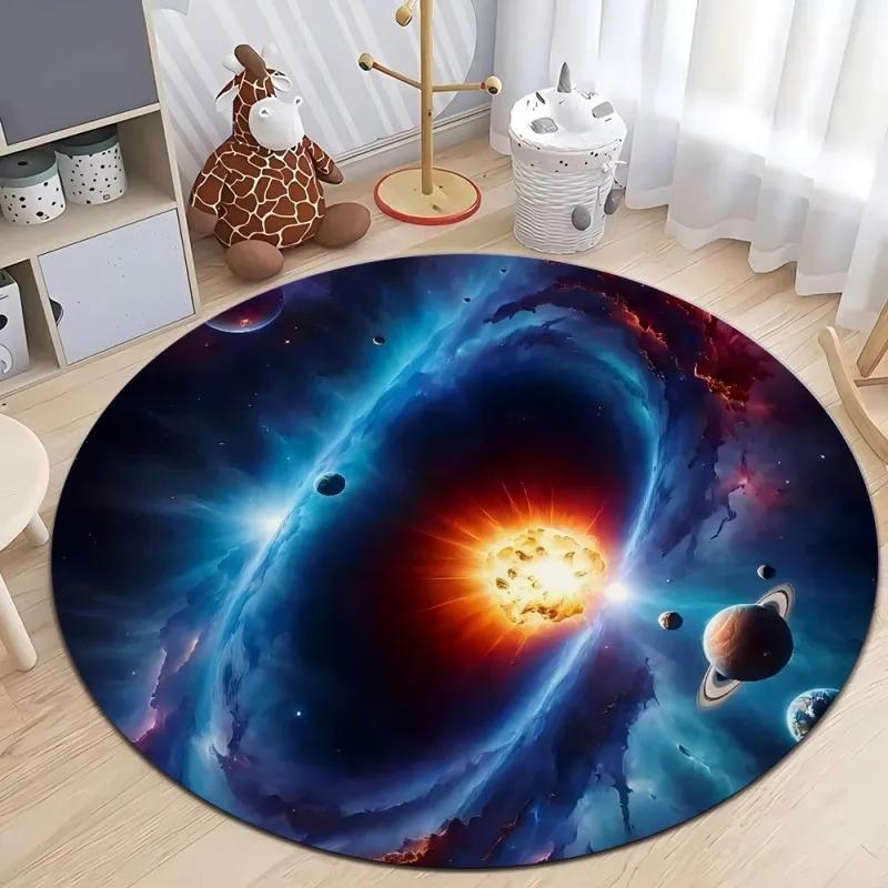 3D Cosmic Black Hole Printed Round Rugs Non-Slip Machine Washable Carpet Kid Bedroom Round Carpets Living Room Floor Mat