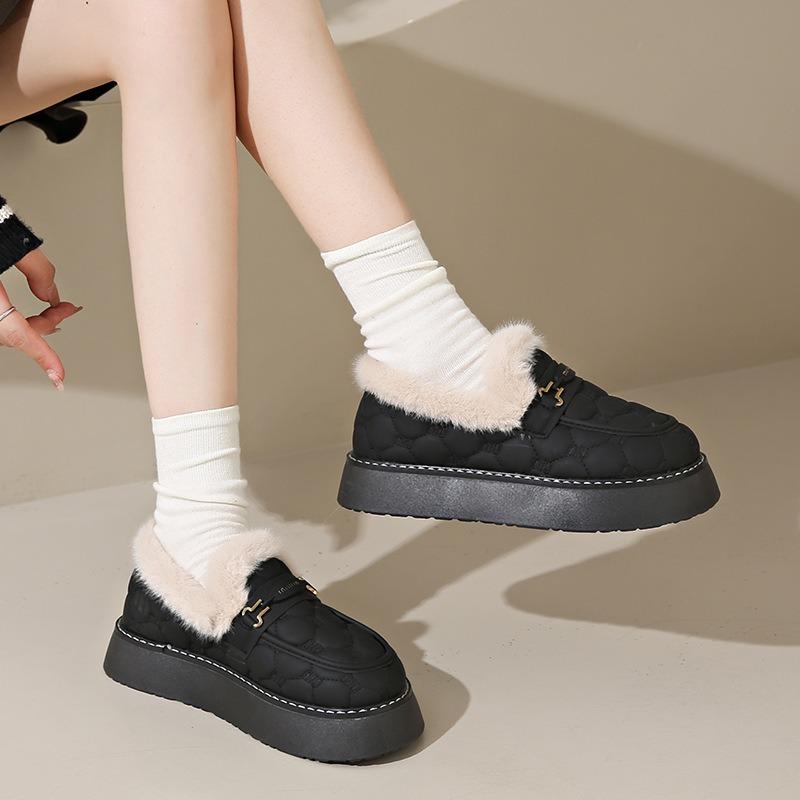 Large Size Women's Shoes Snow Cotton Shoes Winter Thick-soled Piled and Thickened Fluffy Shoes One Pedal Piled Boken Doudou Shoes