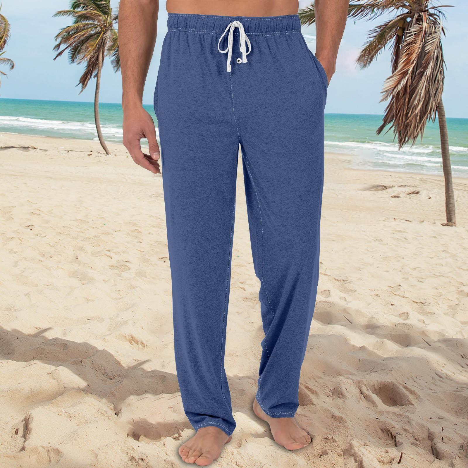 

Мужские повседневные брюки с однотонным вязанным узором и карманами для домашней пижамы XL синий