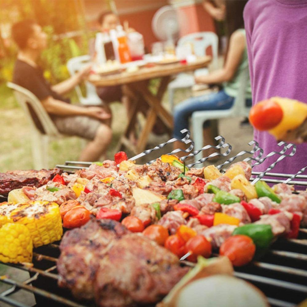 10pcs Reusable BBQ Skewers Stainless Steel Grilled Fork Barbecue Supplies Barbecue Stick  Sausage