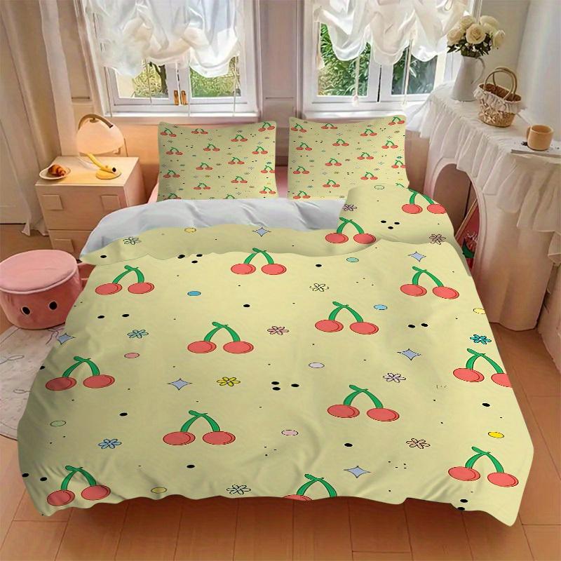 3pcs Cherries Pattern Soft and Comfortable Breathability, Bedding Set, Machine Washable, Suitable for All Seasons101