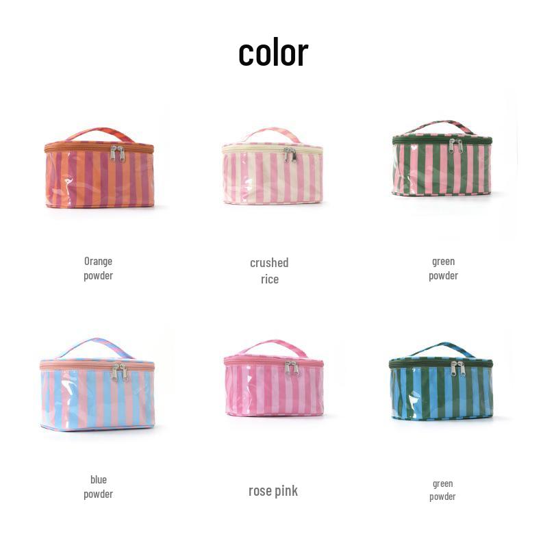 Color-Block Striped Makeup Bag: Large, Waterproof PVC Toiletry and Travel Storage Bag
