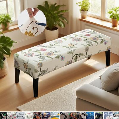 1Pc Long Bench Cover Stretch Polyester Removable Washable Anti-Dirty Piano Stool Chair Covers Living Room Bedroom Seat Protector