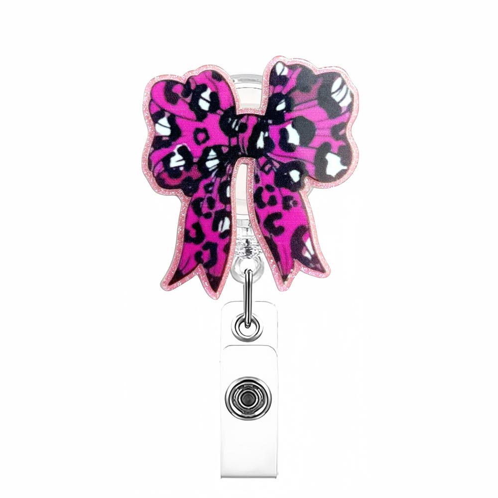 Bow Cherry Acrylic Badge Holder Sparkling Powder Medical Theme Retractable Pull Badge Reel Id Lanyard Name Tag Card Badge Holder
