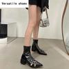 Winter Women's Ankle Boots Fashion Pointed Toe Short Botas Ladies Elegant Square Low Heel Metal Decoration Women's Footwear