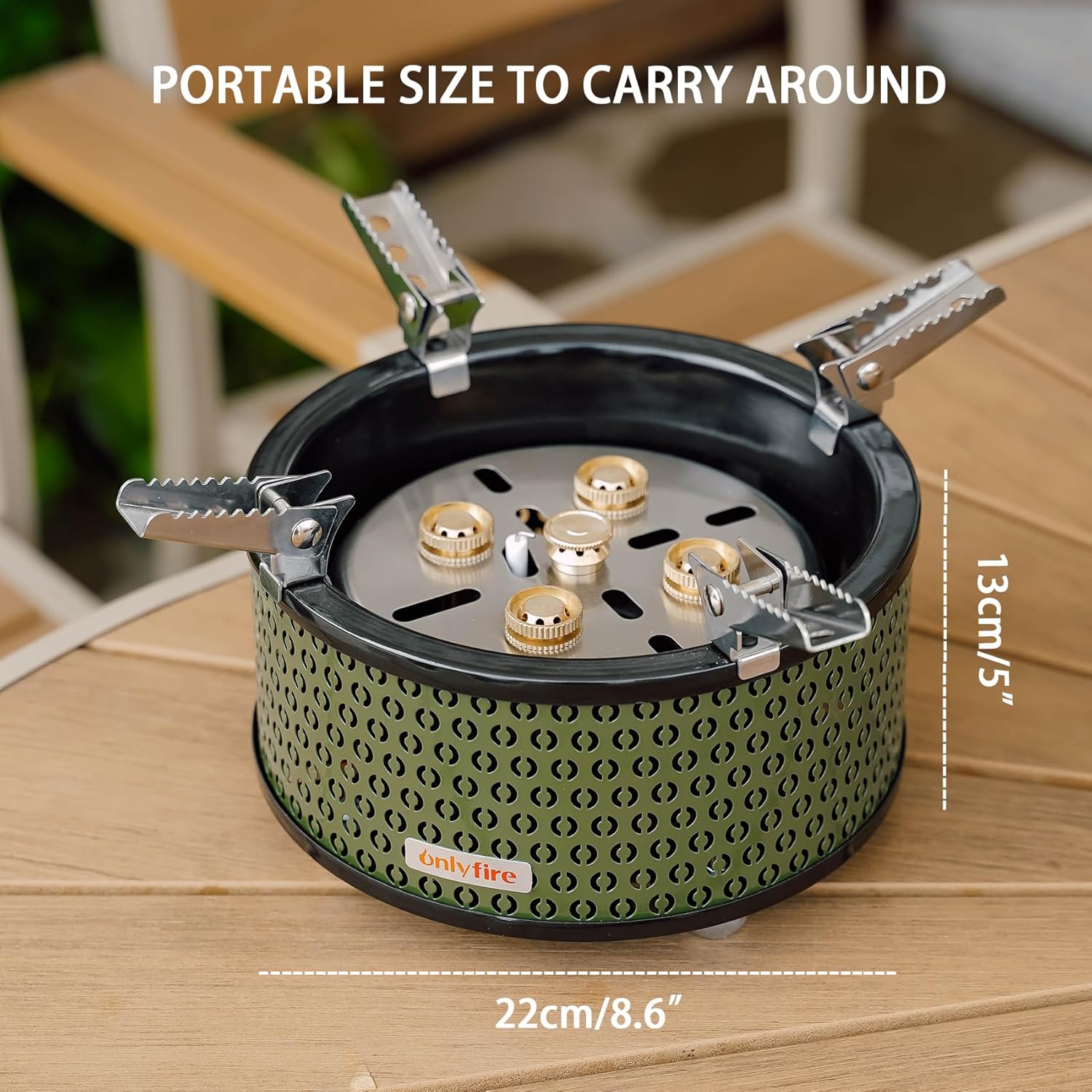 

5-Burner Portable Propane Stove with Bag & Adapters, Green GS344 – Outdoor Camping, Picnic, Emergency Use United States