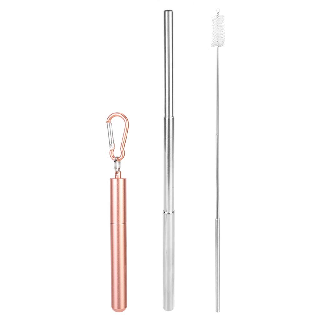 Portable Stainless Steel Telescopic Reusable Straw with Cleaning Brush for Drinking Coffee Milk